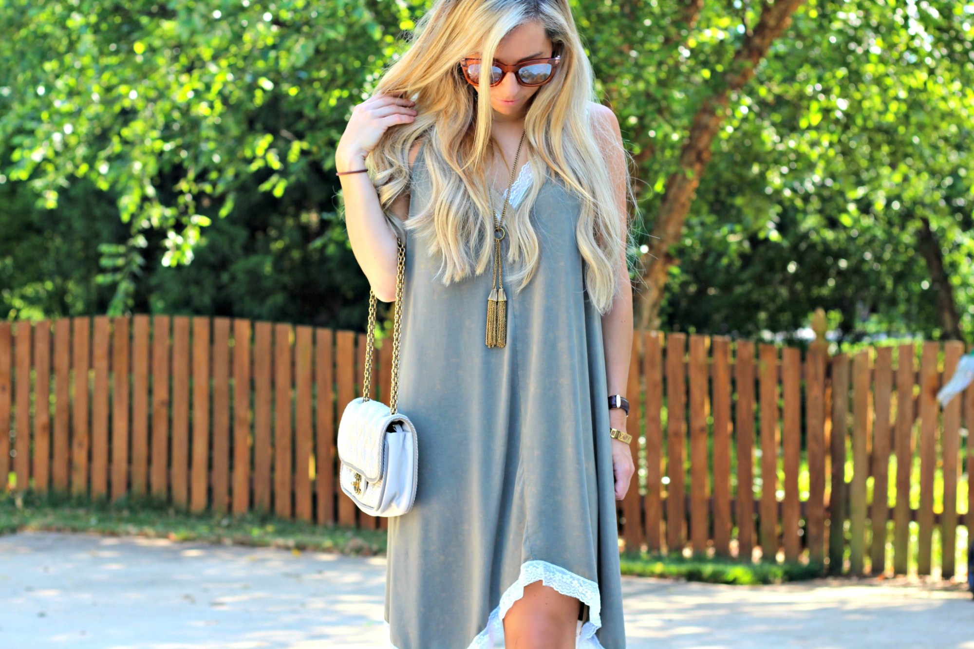 Olive Lace Dress & Chanel Bag
