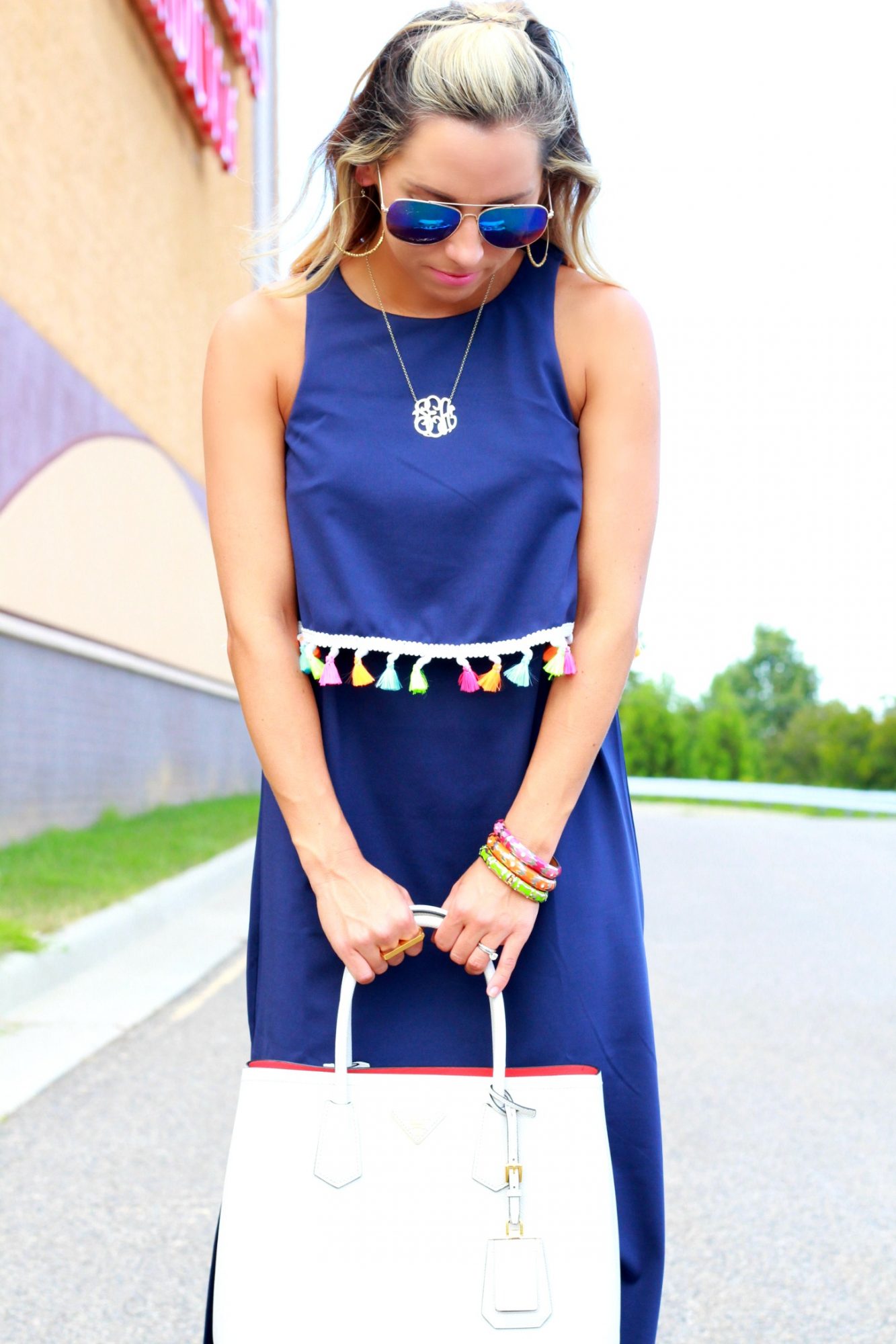 Navy Maxi Dress with Colorful Tassels