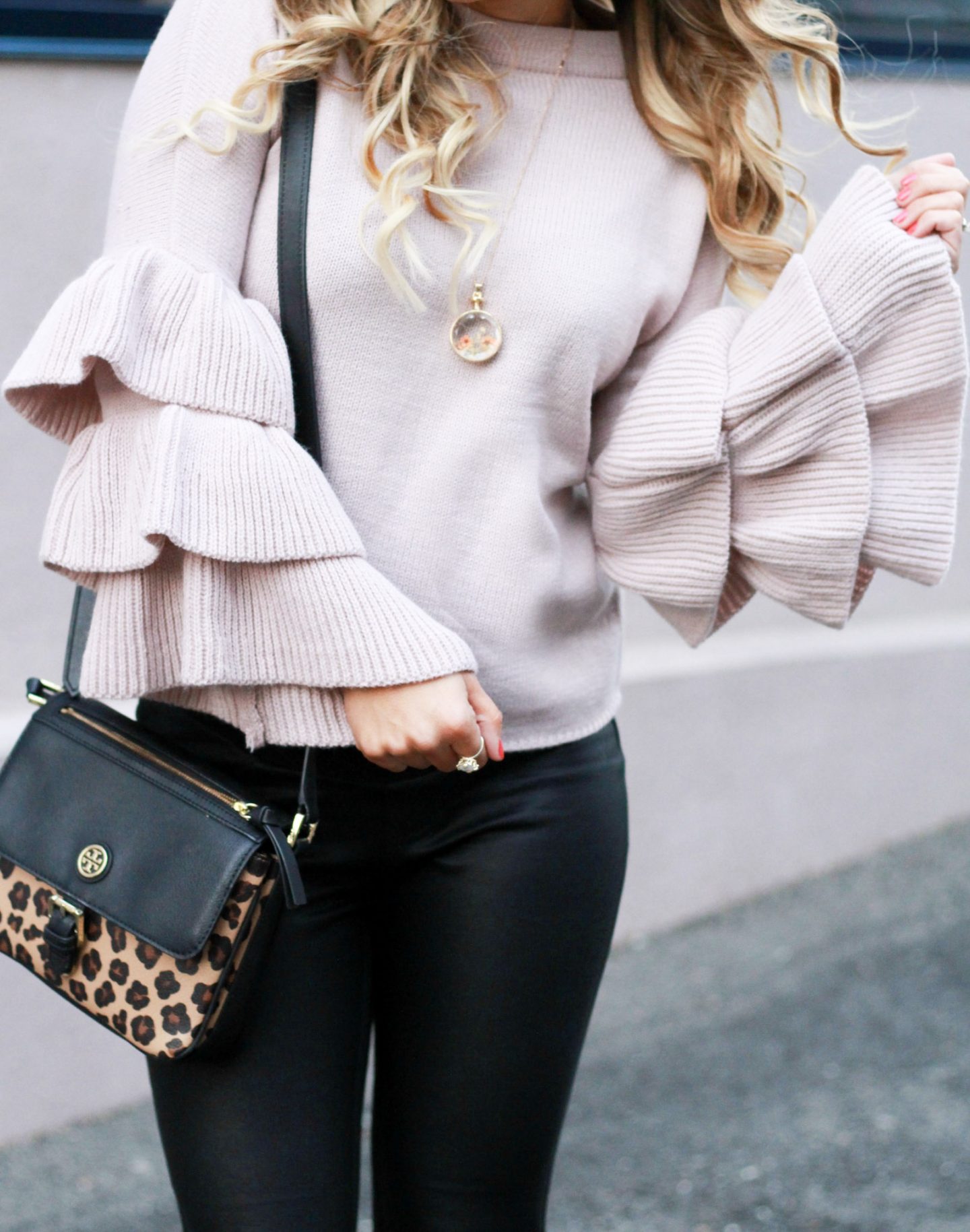 Ruffle Sleeve Sweater & the Perfect Leather Leggings (under $50)